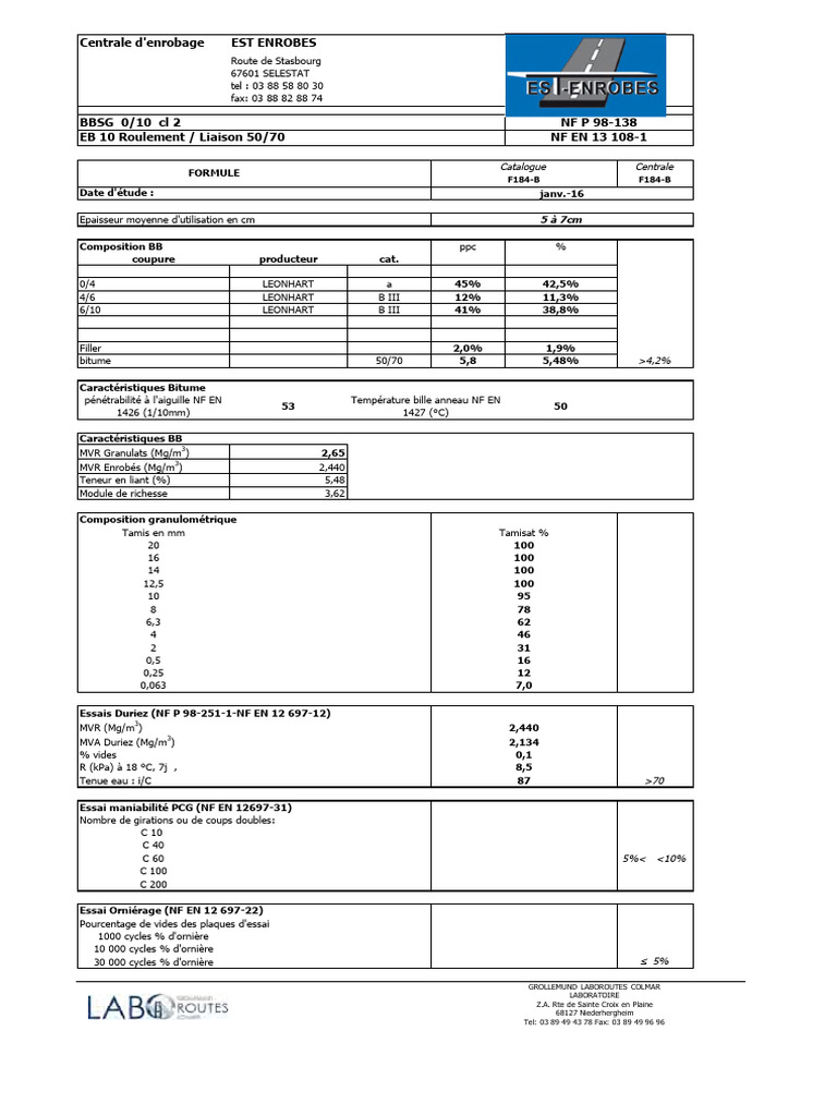 Fiche technique enrobé BBSG 0/10 | PDF