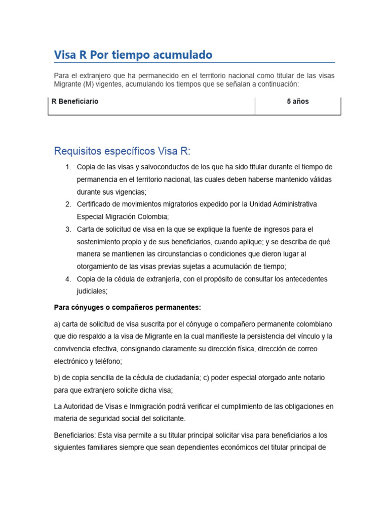 Requisitos Visa R para Extranjeros en Colombia | PDF | Visa de viaje ...