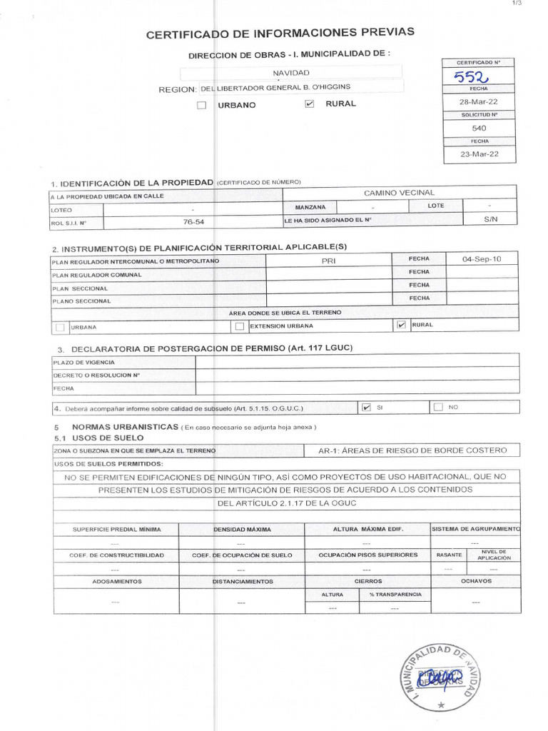 CERTIFICADO CIP NÂ° 552 | PDF