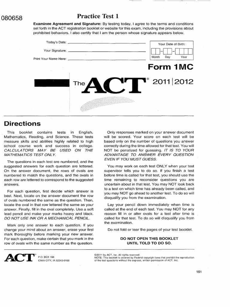 Act Practice Test 1 PDF