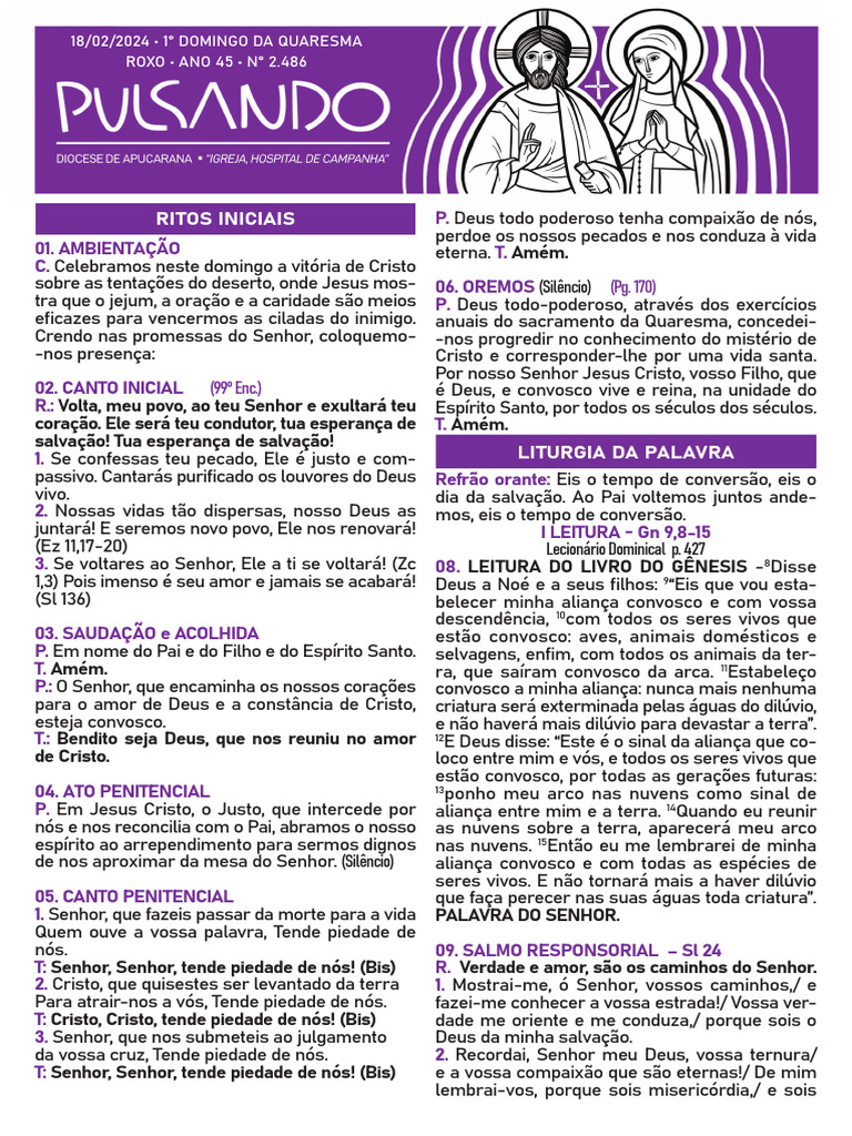 18 de Fevereiro de 2024 1 Domingo Da Quaresma ( PDF Eucaristia