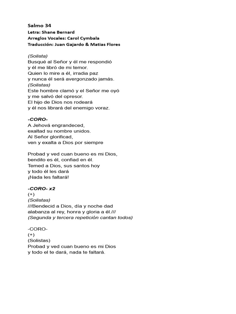 Letra y Acordes del Salmo 34 | PDF