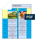 Cardápio Mmissão Calebe 2024