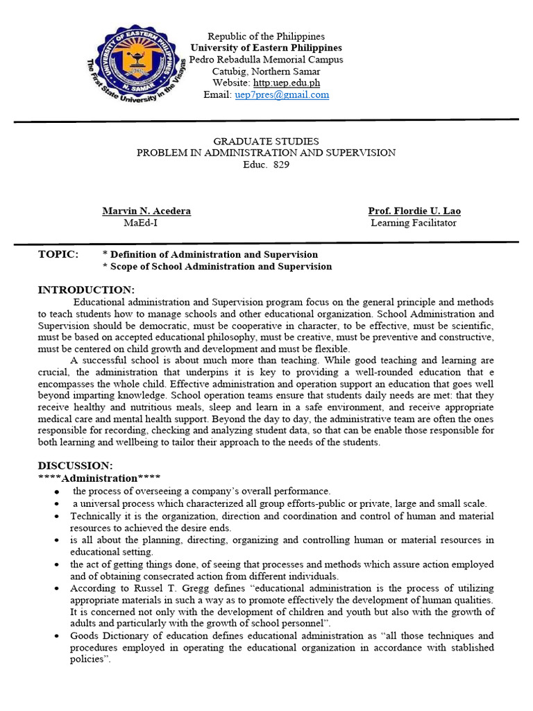 Administration and Supervision in Education | PDF | Teachers | Leadership