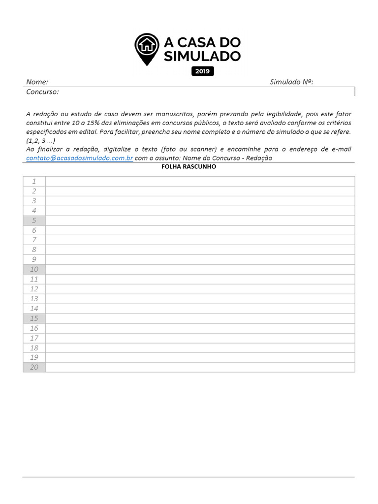 Folha de Redação para Concursos 20 Linhas | PDF