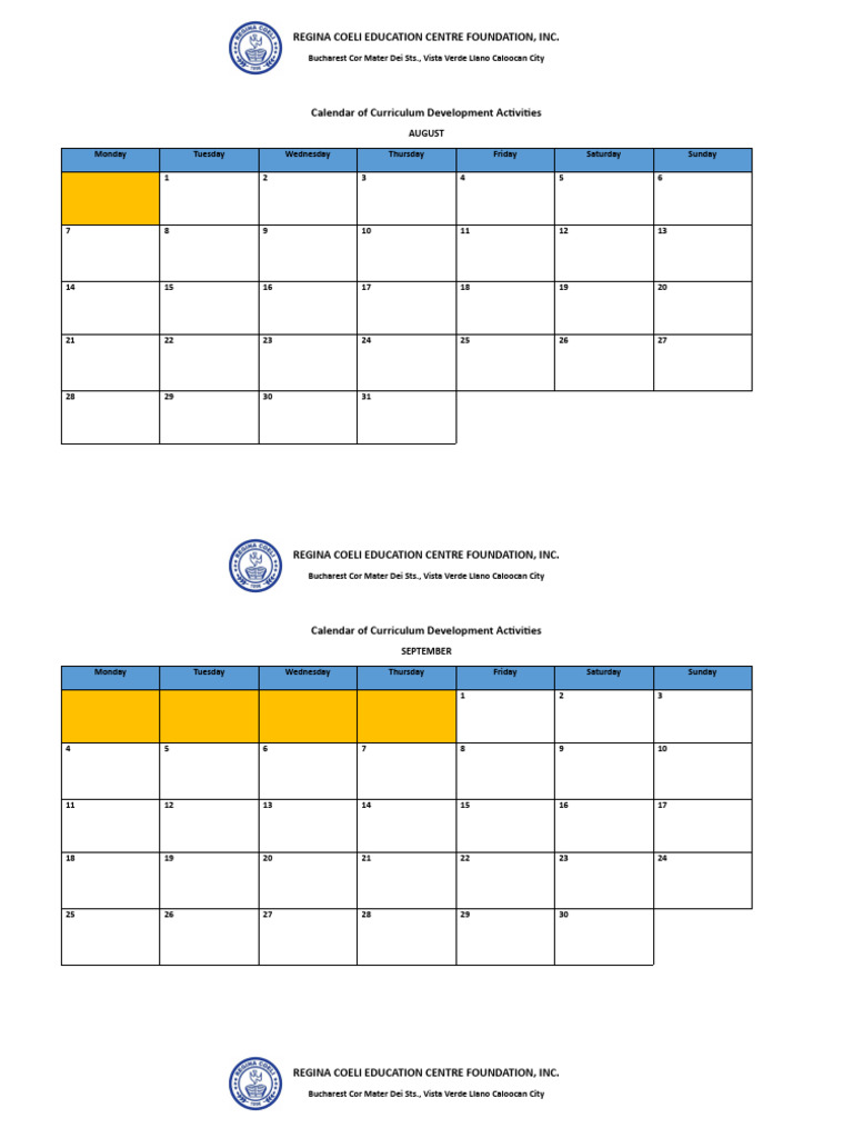 Curriculum Development Calendar | PDF