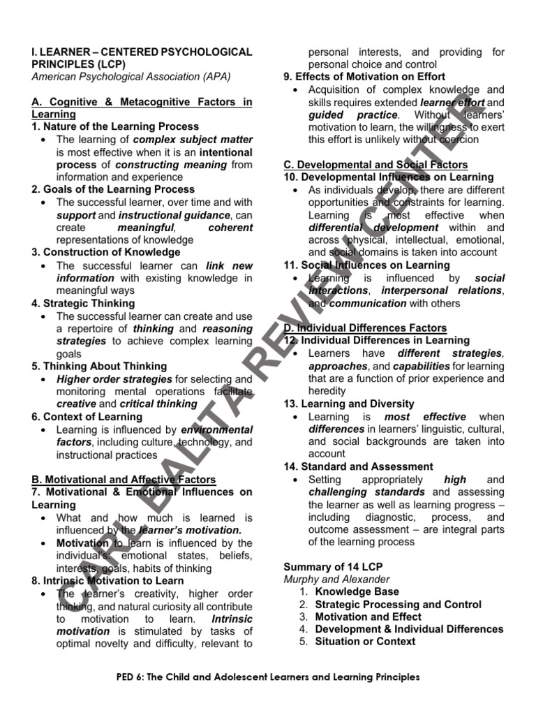 PED 6 2023 Handouts | PDF | Learning | Motivational