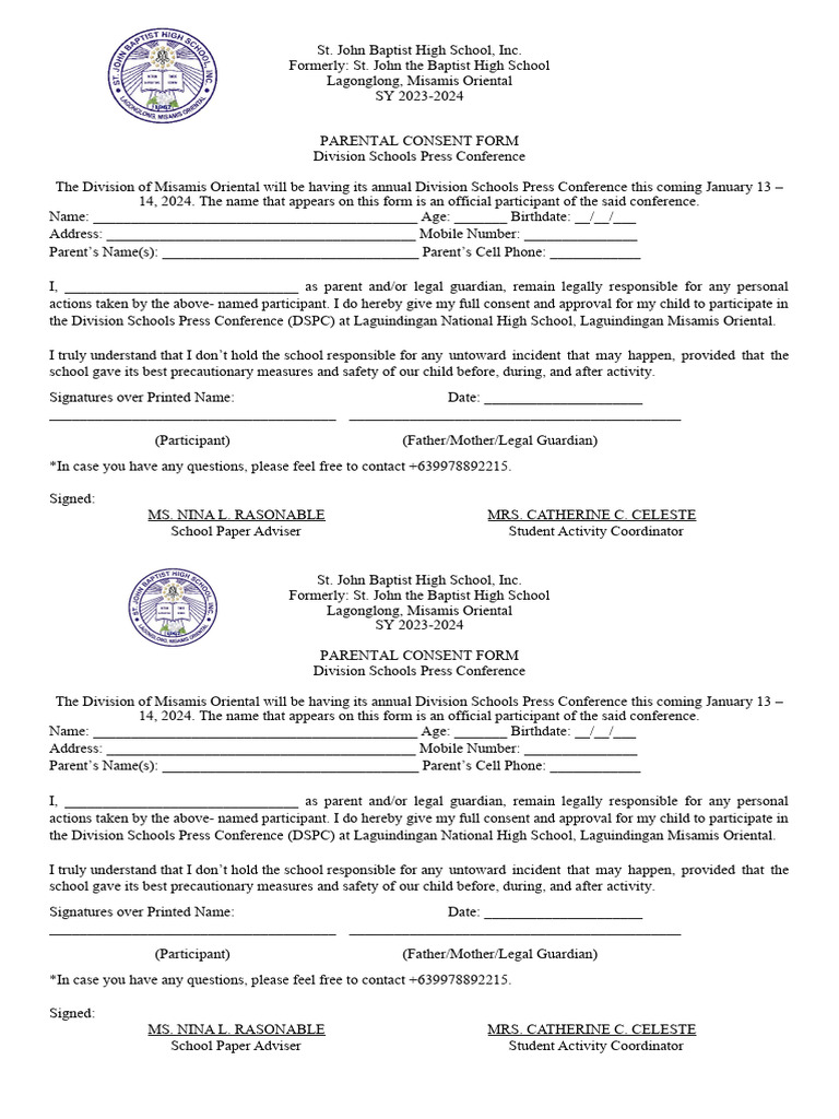 Parent Consent for DSPC Participation | PDF | Interpersonal ...