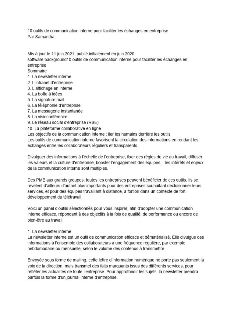 10 Outils de Communication Interne Efficaces | PDF | la communication ...