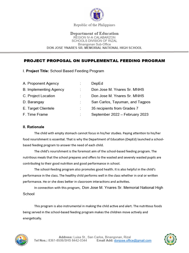 School-Based Feeding Program Proposal | PDF | Malnutrition | Hunger