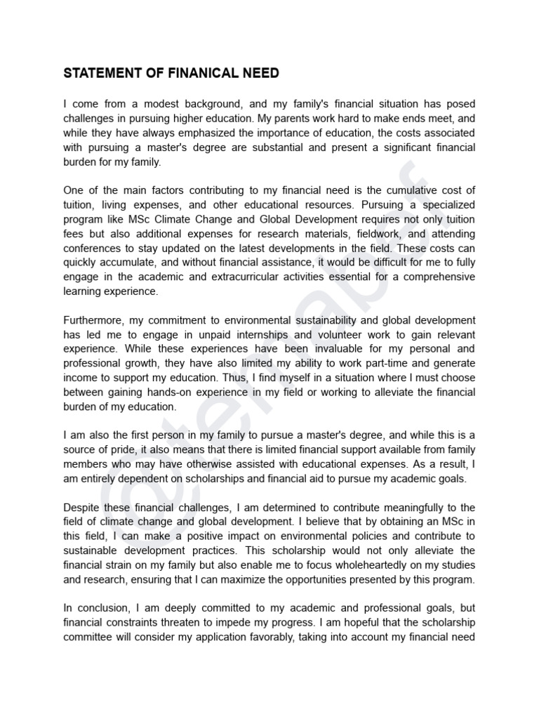 Financial Need Statement for MSc Program | PDF | Sustainability ...