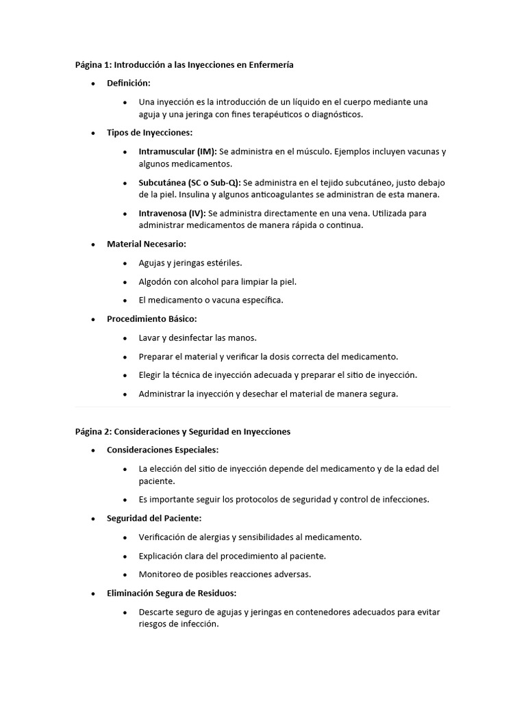 Técnicas de Inyección en Enfermería | PDF | Inyección (medicina