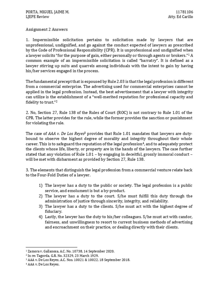 Legal Ethics: Impermissible Solicitation | PDF