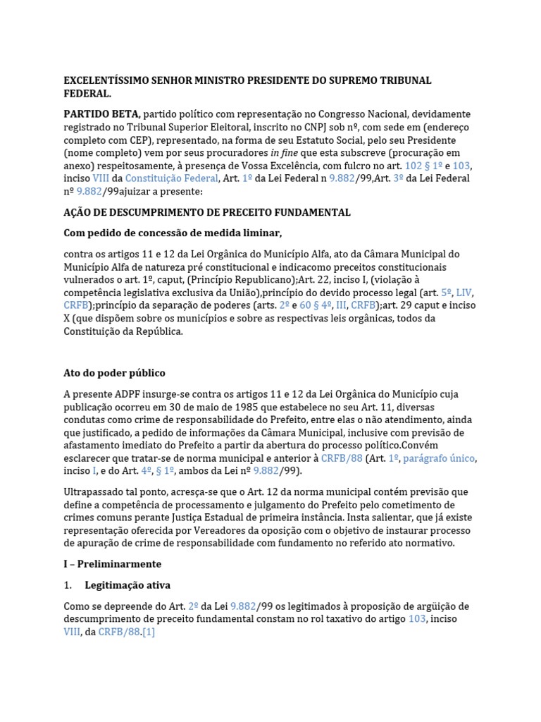 modelo-de-adpf | PDF | Constituição | Vereador