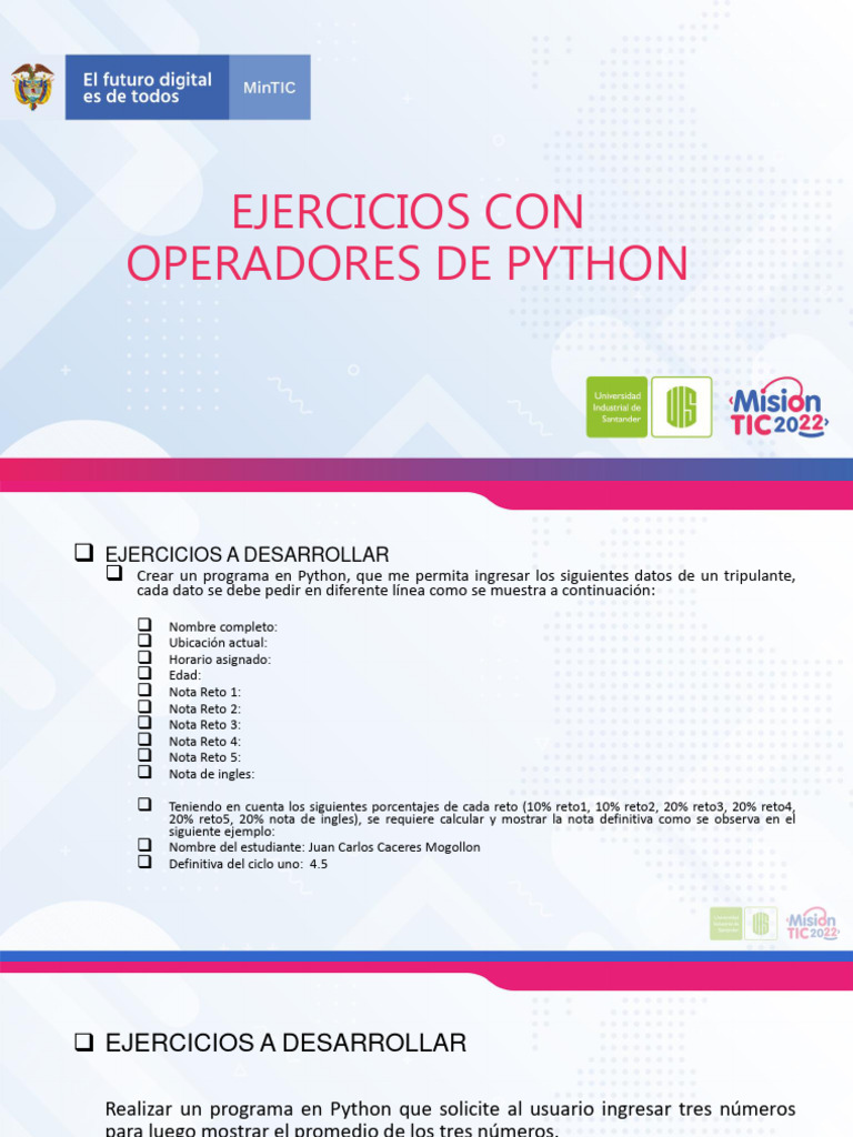 Ejercicios de Operadores en Python | PDF | Python (lenguaje de ...
