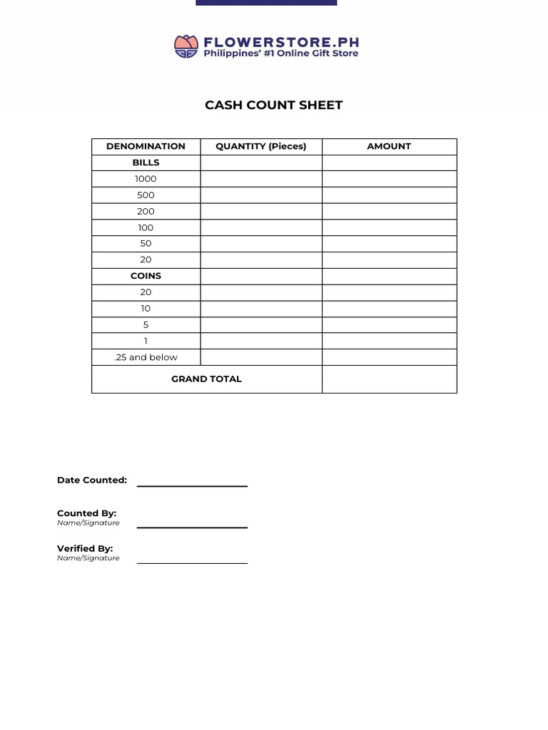 Cash Count Sheet Template | PDF