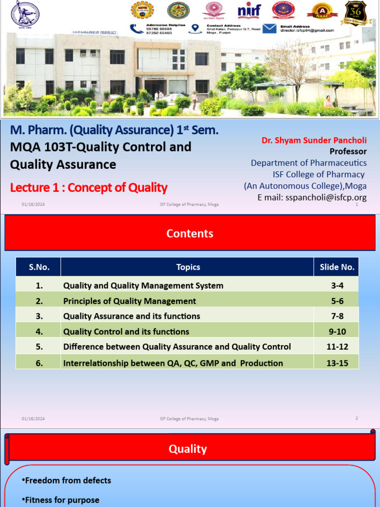 MQA103T LECTURE-1 Concept of Quality | PDF