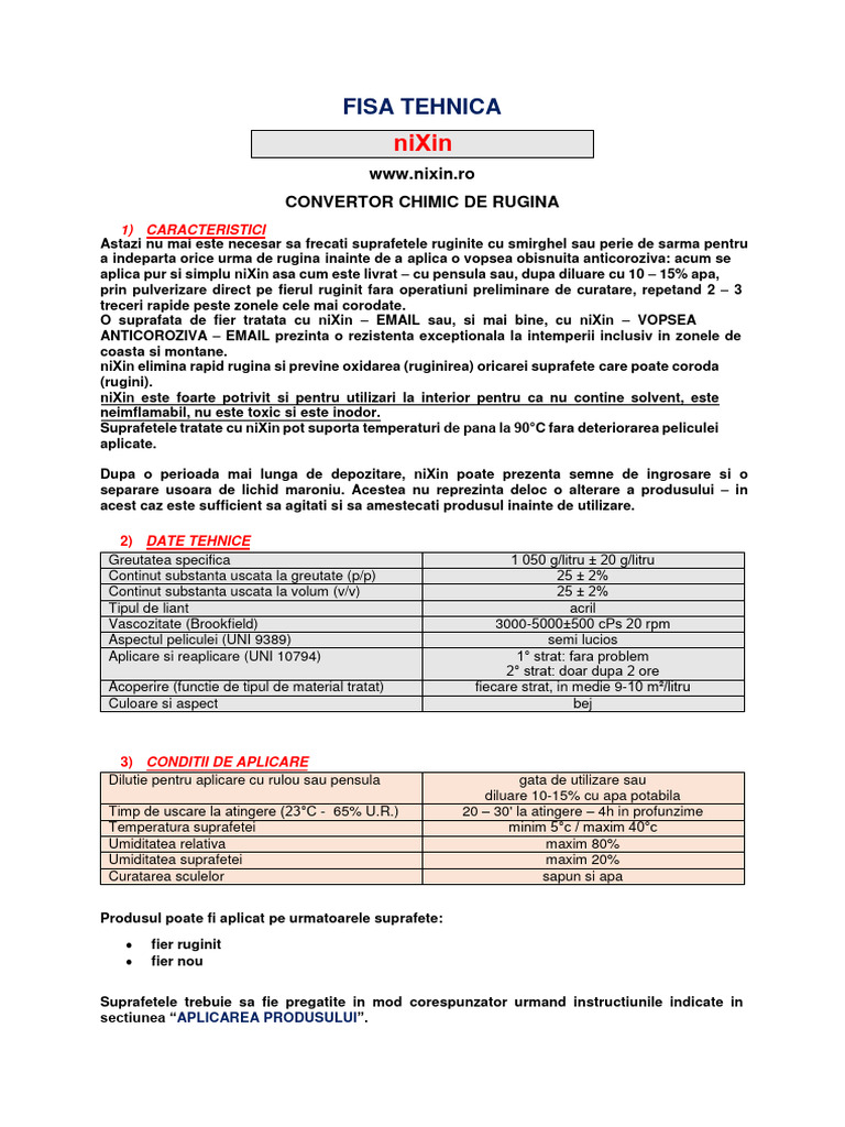 Convertor de Rugina Nixin Fisa Tehnica | PDF