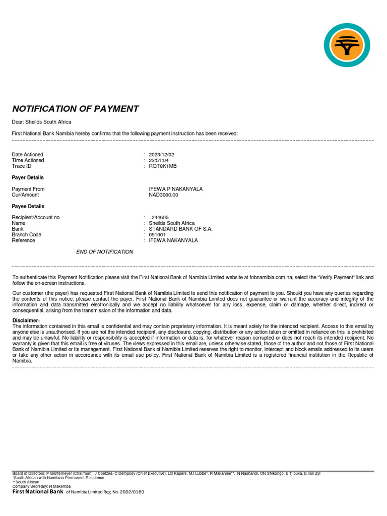 Mailed Payment Notification