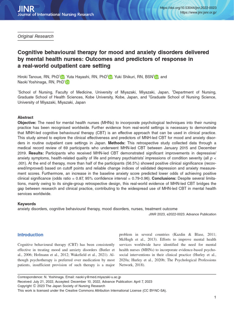 Cognitive Behavioural Therapy For Mood and Anxiety | PDF | Cognitive ...