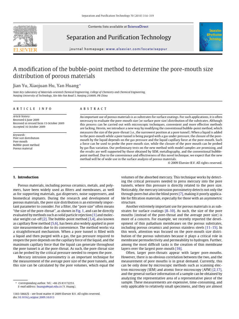Pore Size Determination In The Bubble Point Test – SVFH
