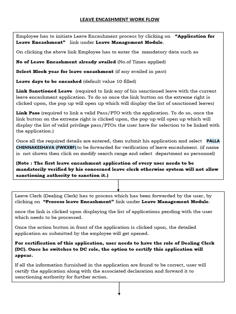Leave Encashment Process Workflow | PDF | Business | Finance & Money ...