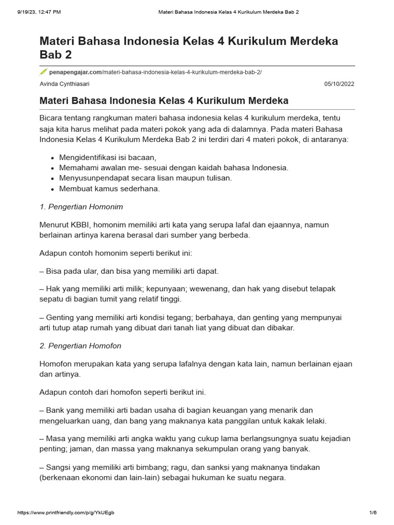 Materi Bahasa Indonesia Kelas 4 Bab 2 | PDF | Seni & Disiplin Bahasa ...