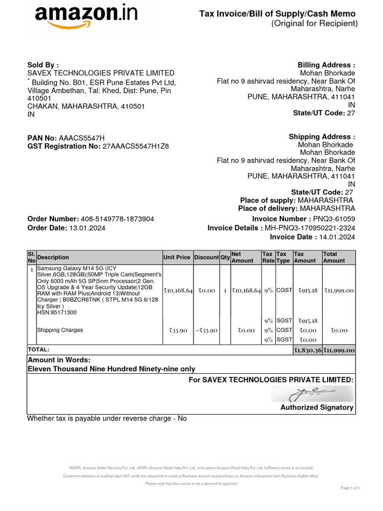 Samsung Invoice PNQ3 - 14 Jan 2024 | PDF | Invoice | Economies