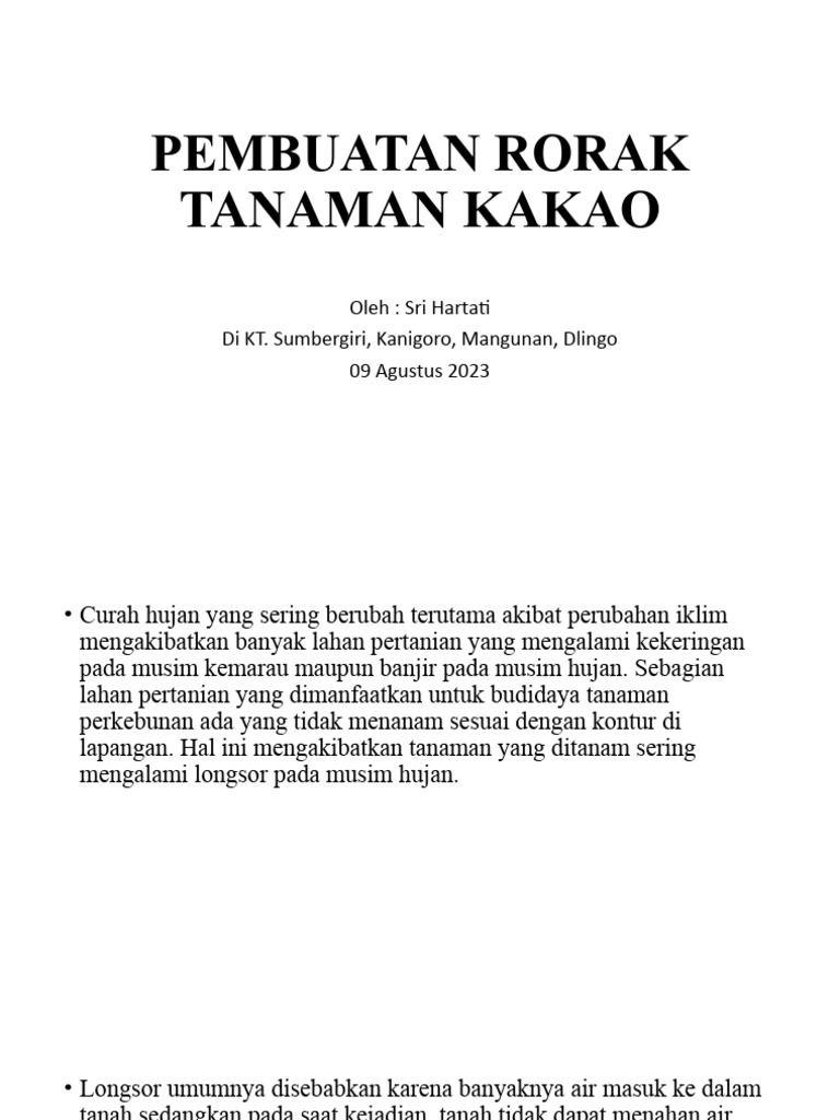Teknik Pembuatan Rorak untuk Tanaman Kakao | PDF
