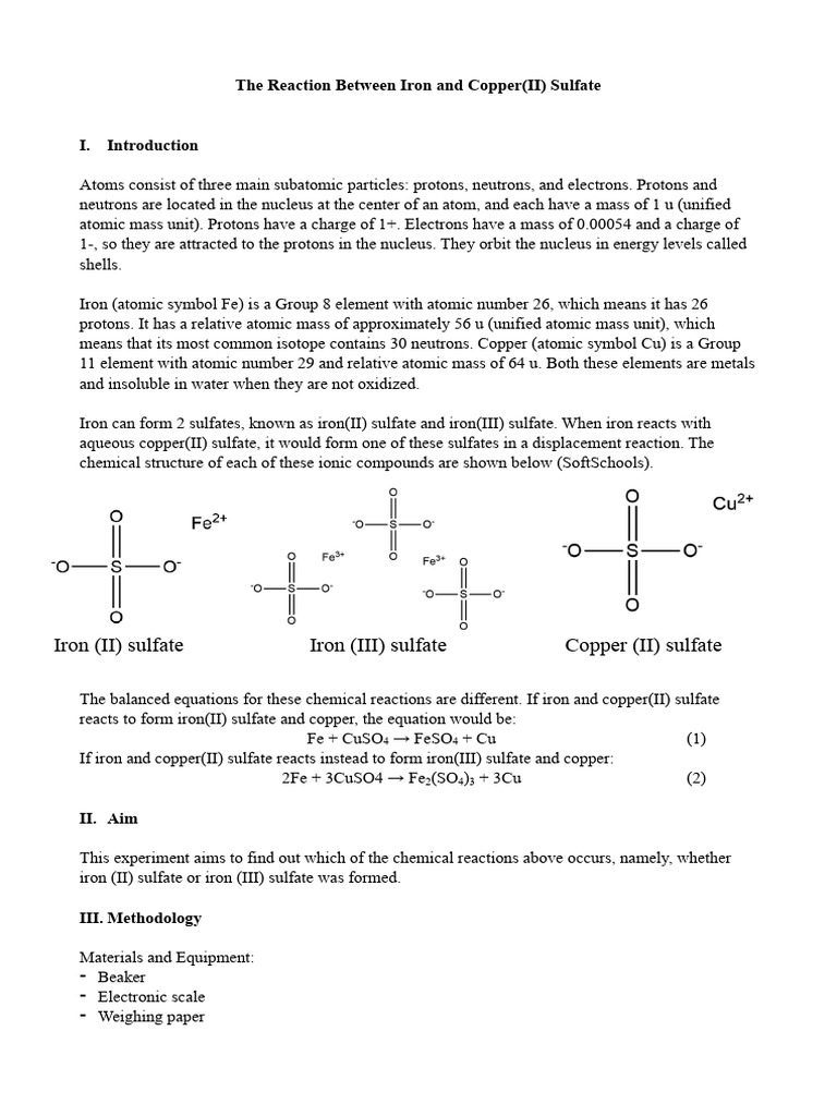 Iron and Copper Sulfate Lab Report (Chemistry) | PDF | Proton | Atomic ...