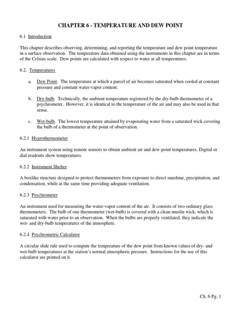 Chapter 6 Temperature and Dew Point PDF Thermodynamic Properties