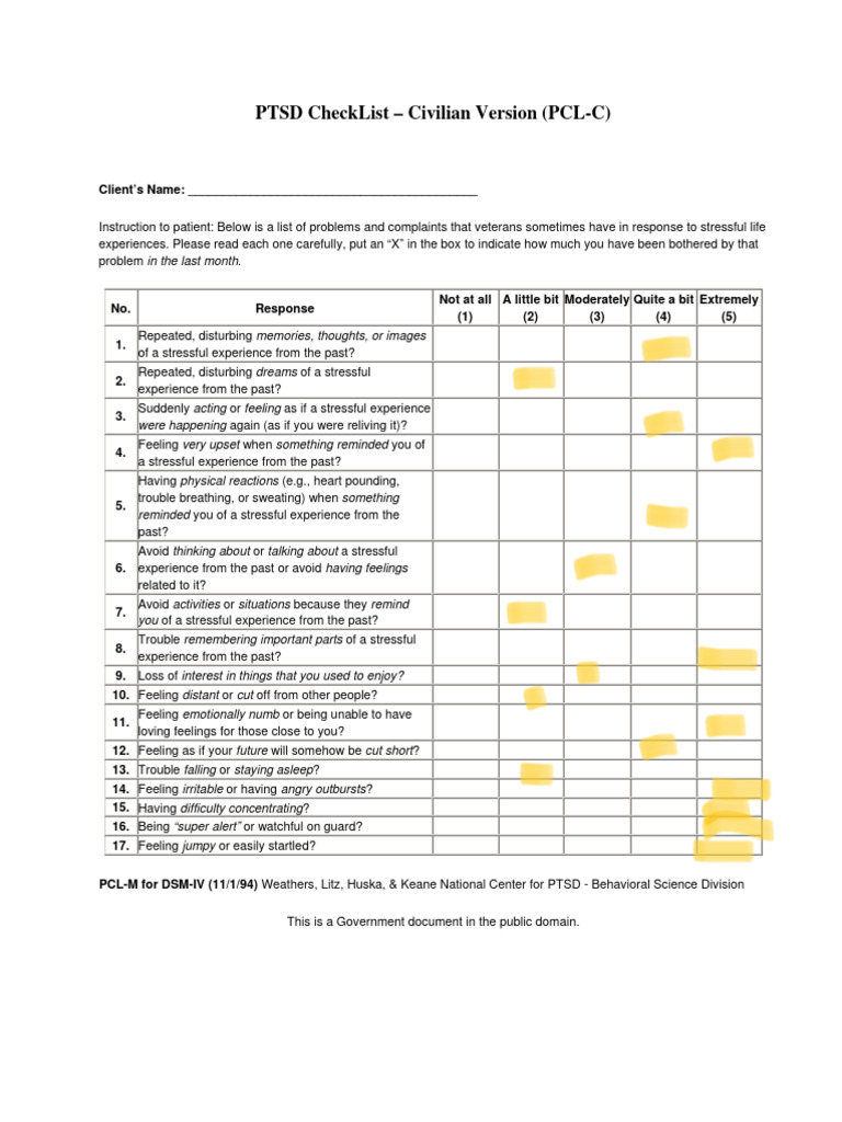 3 Ptsd Checklist and Scoring PDF Feeling Experience