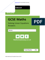 GCSE Maths Revision Solving Linear Equations Answers
