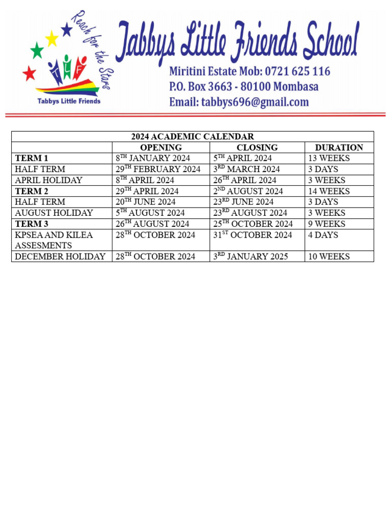 2024 Academic Calendar PDF