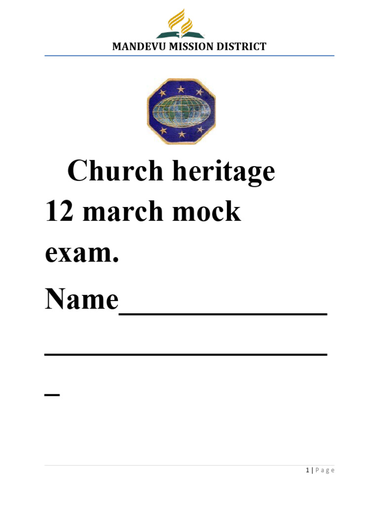 SDA Church Heritage Mock Exam | PDF | Seventh Day Adventist Church ...