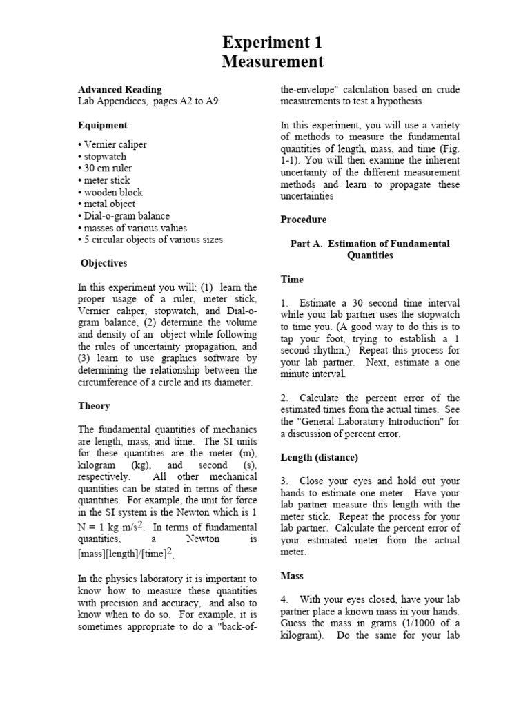 1 221 Measurement Lab PDF Significant Figures Measurement