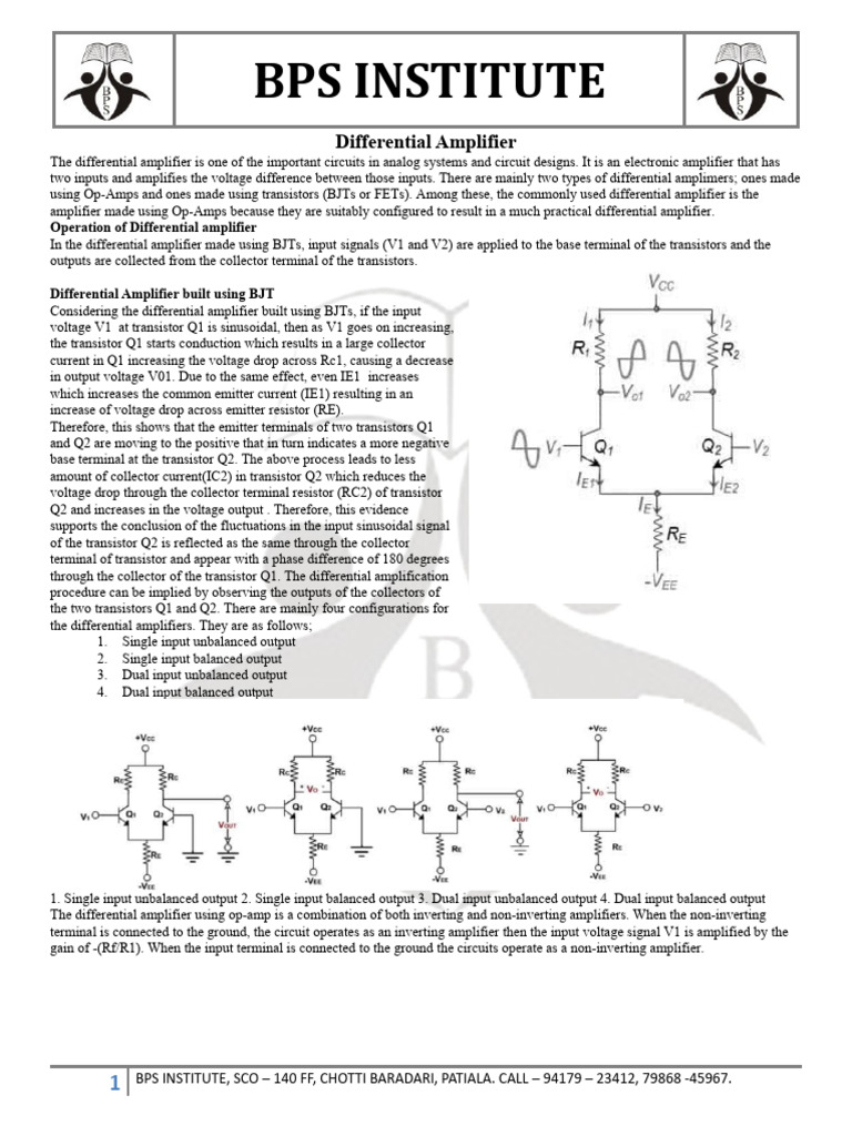 Differential Amplifier Omp Amplifier Gate | PDF | Operational Amplifier ...