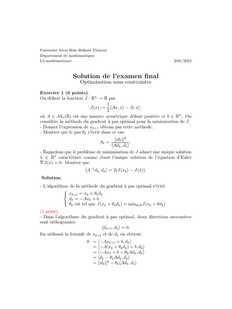 Solutions d'optimisation sans contraintes | PDF | Optimisation ...