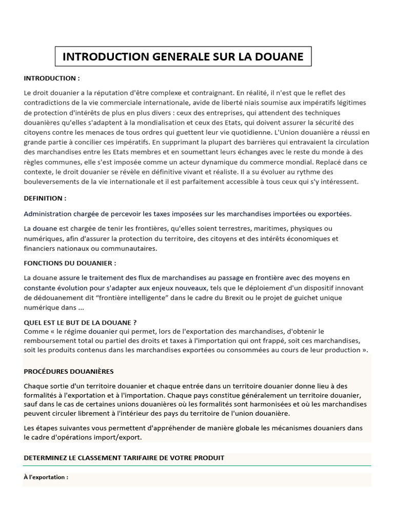 Cours Sur La Douane | PDF | Tarif | Économie