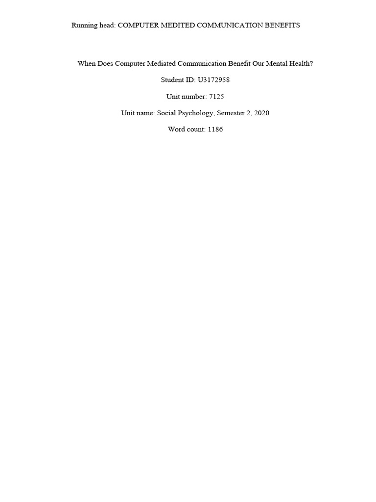 Benefits of Computer-Mediated Communication | PDF | Computer Mediated ...