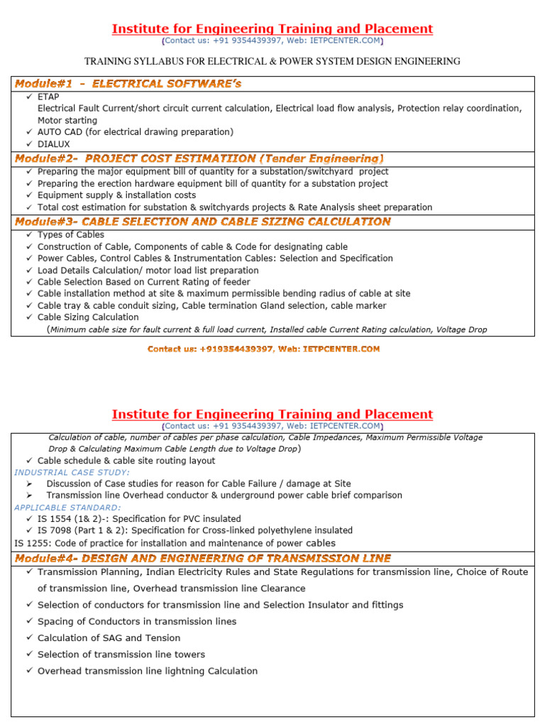 Training Syllabus Electrical Designing | PDF | Electrical Substation ...