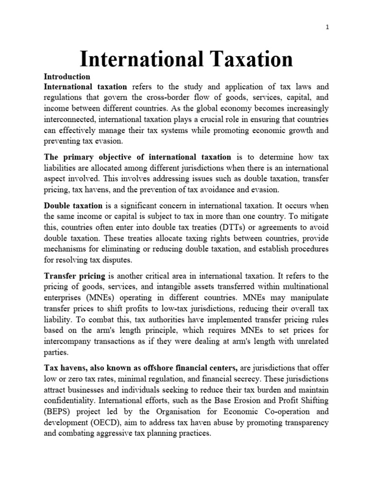 Lecture On International Taxation PDF Taxes Double Taxation