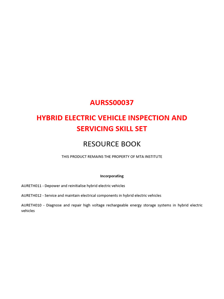 AURSS00037 Hybrid Electric Vehicle Inspection and Servicing Skill Set