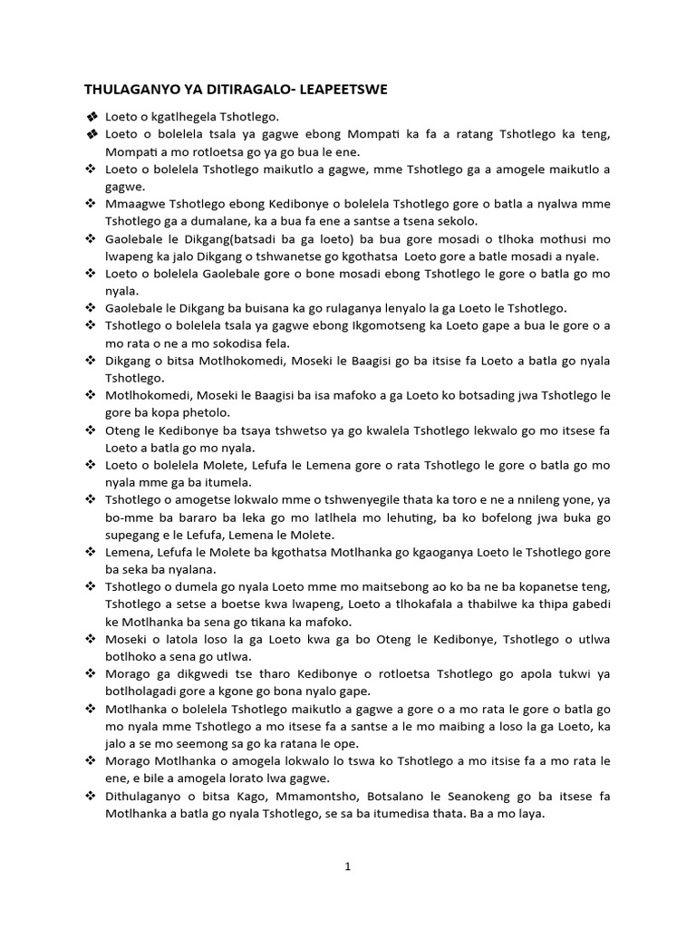 Thulaganyo ya Ditiragalo: Leratosello | PDF | Religion & Spirituality