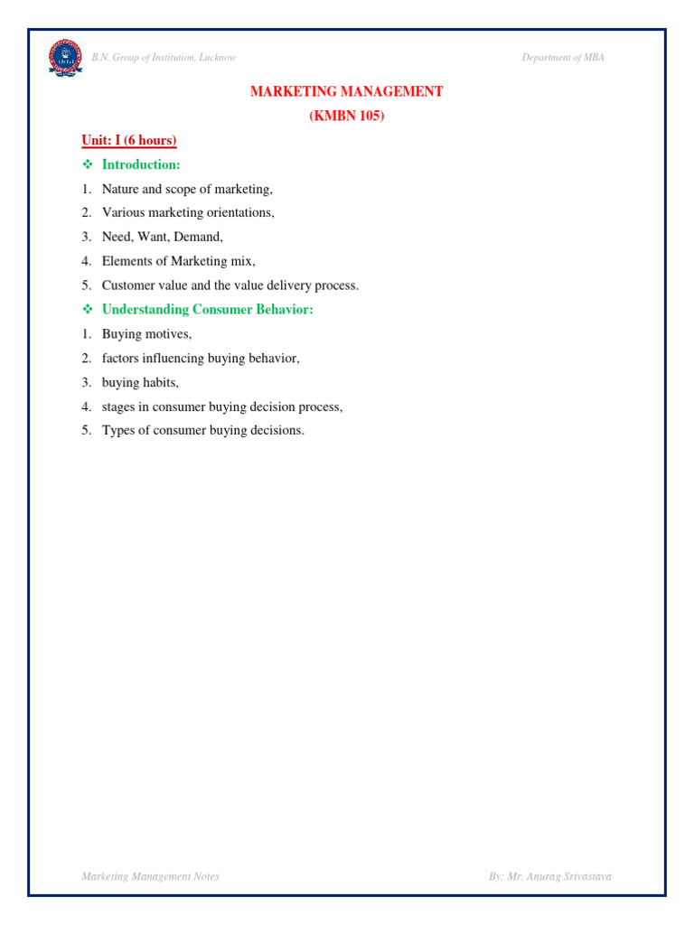 MBA Marketing Management Overview | PDF