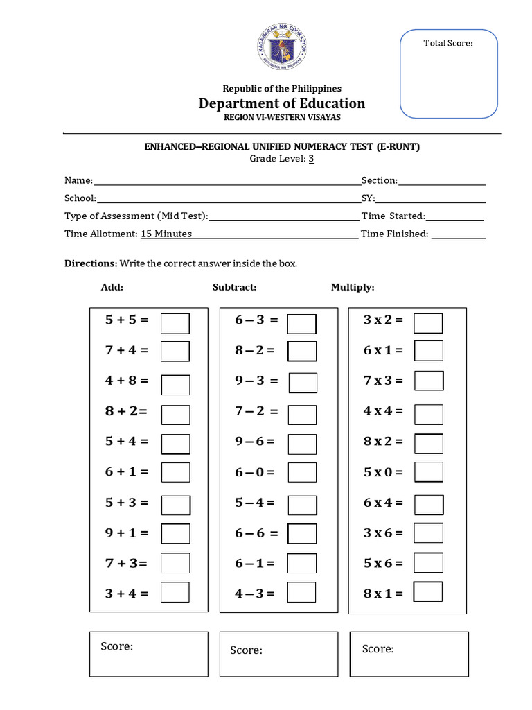 Grade 3 Enhanced Numeracy Test | PDF