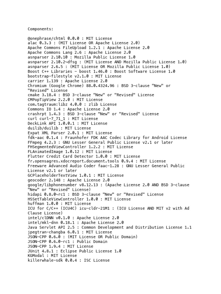 OSSLICENSE PDF Copyright Source Code