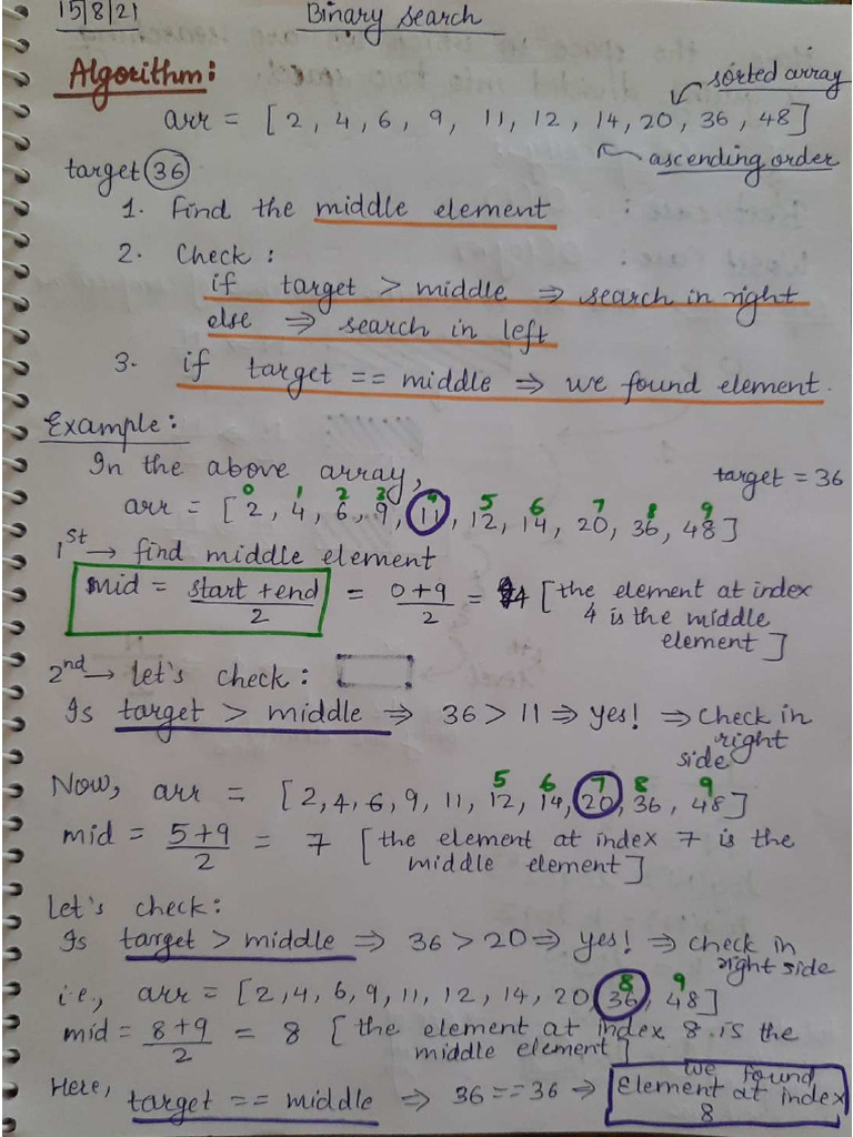 Handwritten Notes On Binary Search | PDF