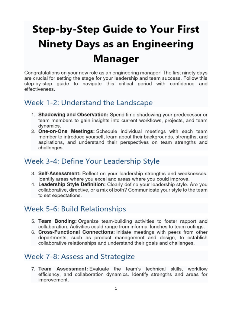 First 90 Days as Engineering Manager | PDF | Leadership | Mentorship