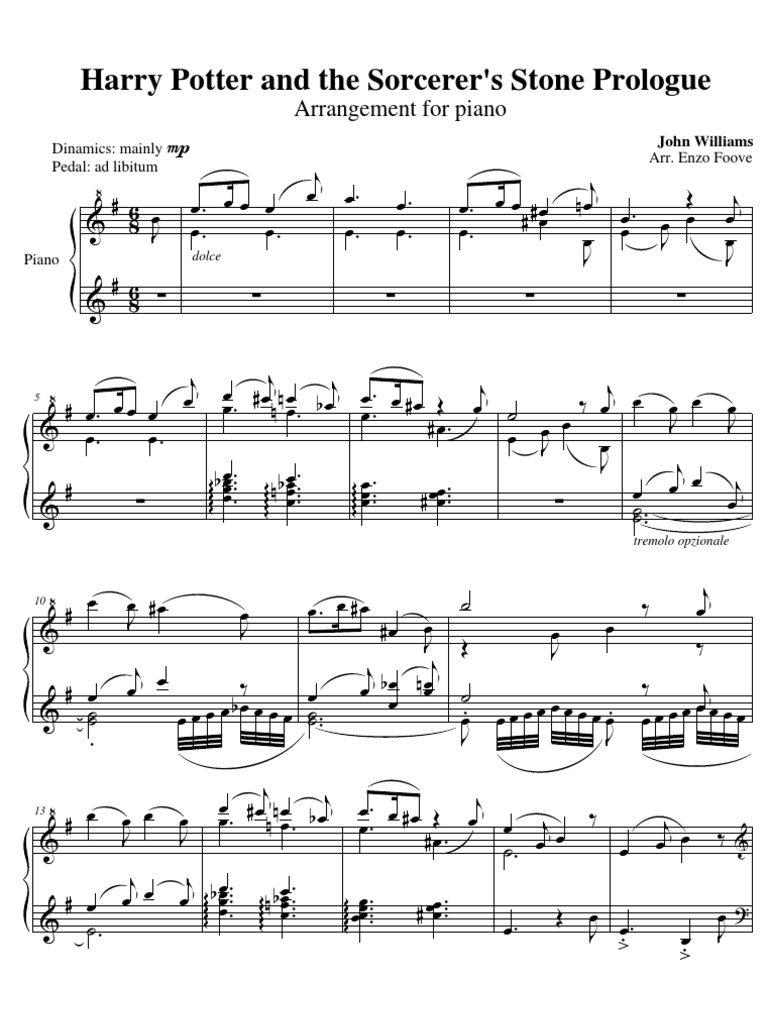 Harry Potter Theme Sorcerer S Stone Prologue For Piano Pdf Des Sports